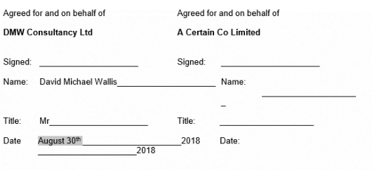 Inputting NDA signature