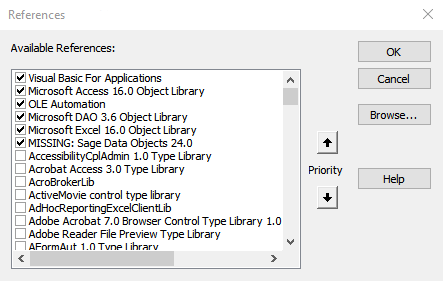 Access VBA References screen