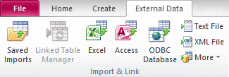 Access database ribbon External Data group