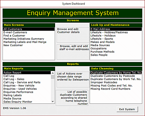 Example Access database dashboard