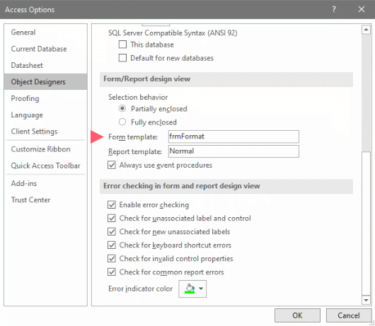 Setting Access database's form template