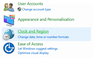 Clock and Region settings in Access