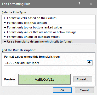 Edit Formatting Rule dialog box in Excel