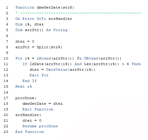 Excel VBA function for date extraction from text string