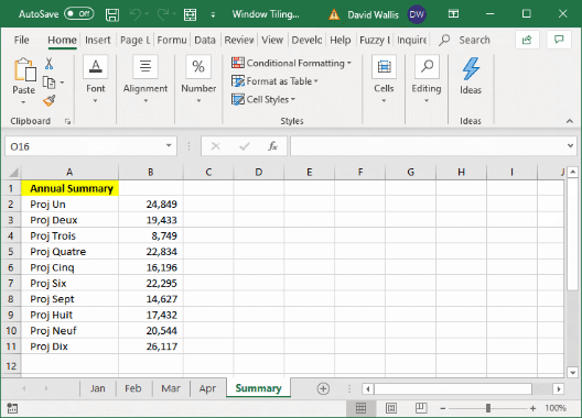 Window on Excel worsheet