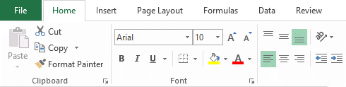 Excel user interface ribbon