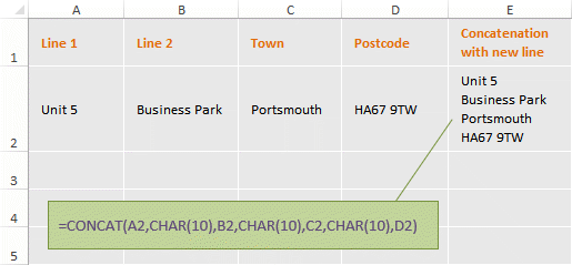 Excel CONCAT formula for new line