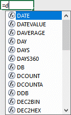 Excel function dropdown list