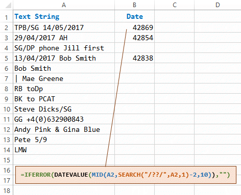 IFERROR, DATEVALUE and MID functions in Excel formula