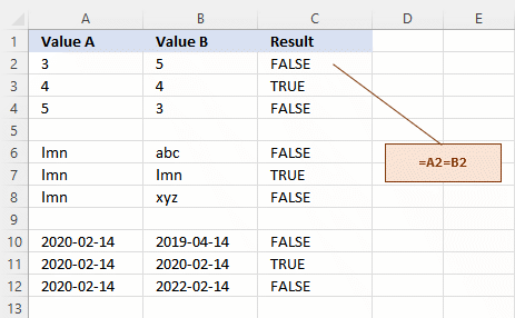 Excel equal-to formula
