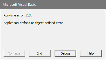 Excel error message