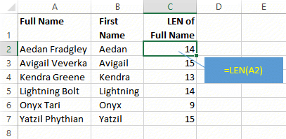 Excel LEN function