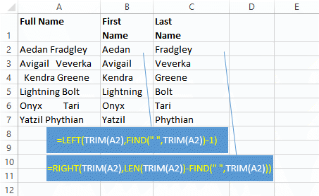 Excel formula for separating names