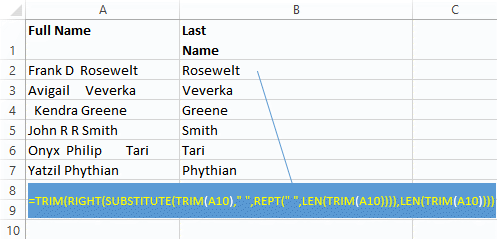 TRIM, SUBSTITUTE, REPT and RIGHT Excel functions