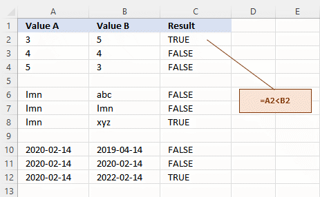 Excel less-than formula or equal-to