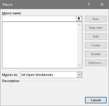 Excel Macro dialog box