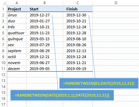 Excel formulas for random dates