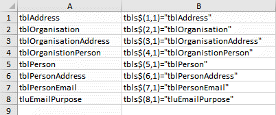 Create array in Excel