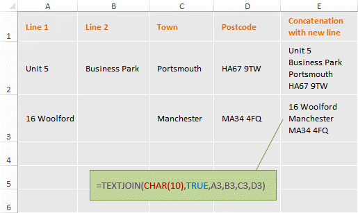 Excel TEXTJOIN function