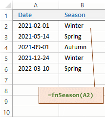 Excel seasons formula