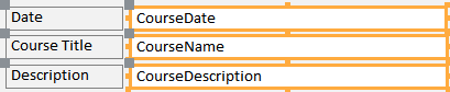 Text boxes in design view of Acess form