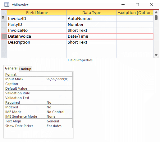 Table input mask