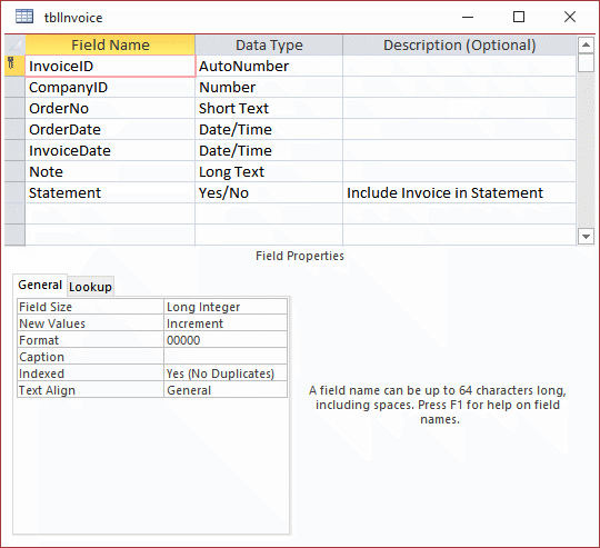 Access database invoice table design