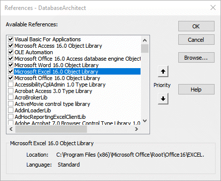 Excel VBE Referemces dialog box