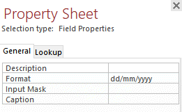 Access query field Property Sheet