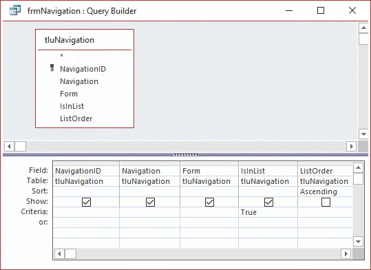 Access navigation list query