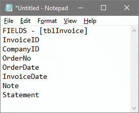 List of database table's fields output to Notepad