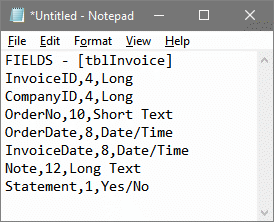 Output of Access table's field names and data types