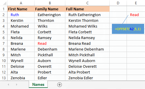 Simple Excel OFFSET formula