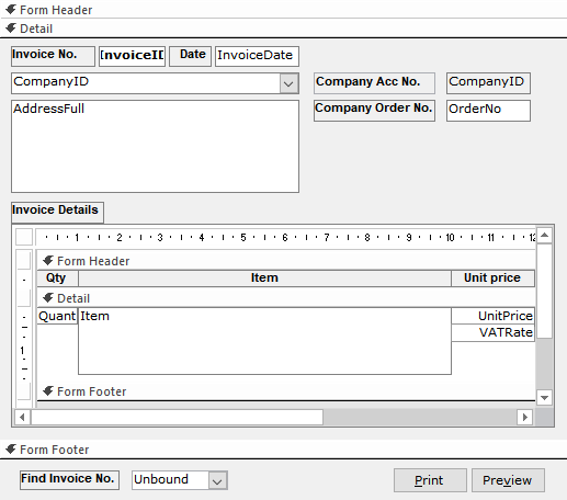 Access main and subform design