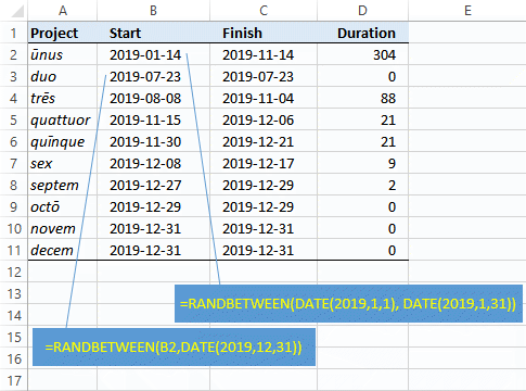 Excel formulas for sequence of random dates