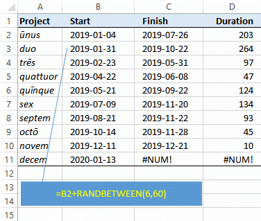 Excel RANDBETWEEN function for random dates 