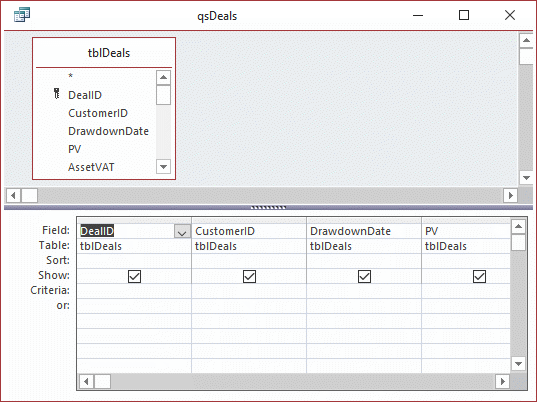 Access select query design view