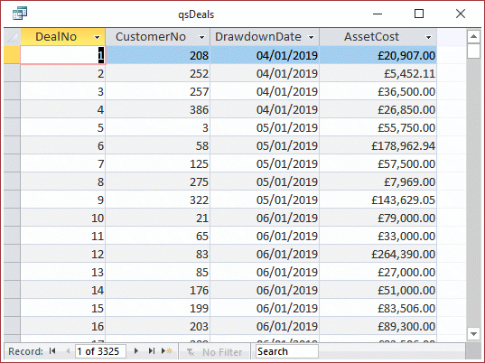 Access select query datasheet