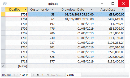 Access datasheet query results