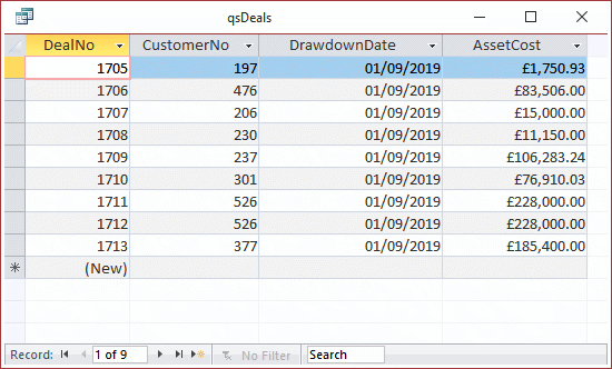 Access datasheet for filtered query results