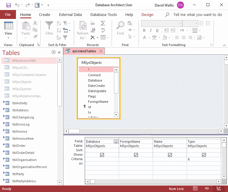 Query for listing tables in an Access database