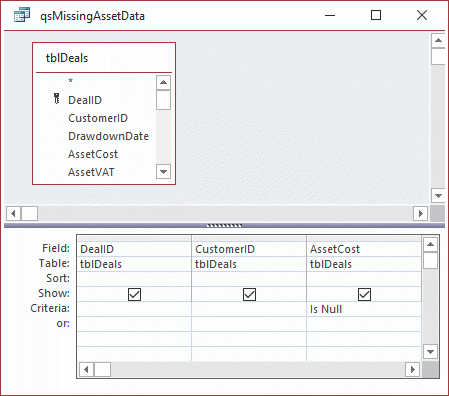 Null as criterion in Access query