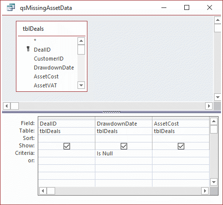 Access query criteria for missing dates