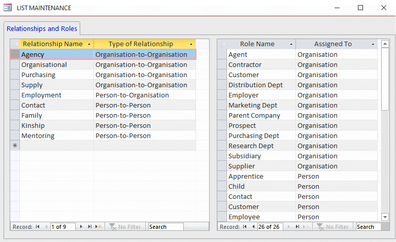 Access database form for relationship