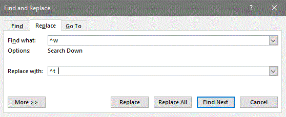 Find and Replace full stops in Word document