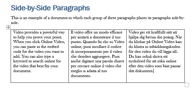 Paragraphs in a Word table
