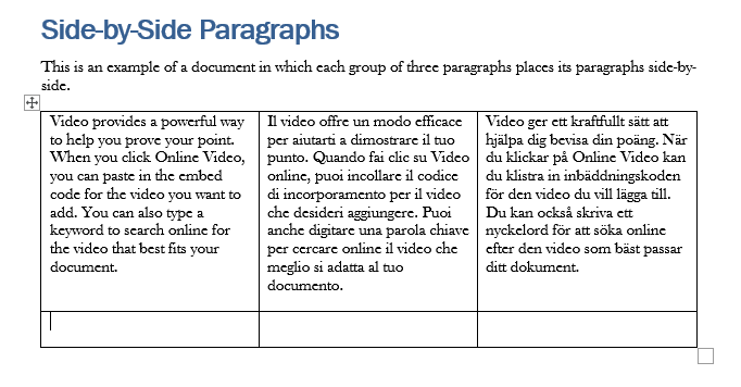 Adding new row to a Word table