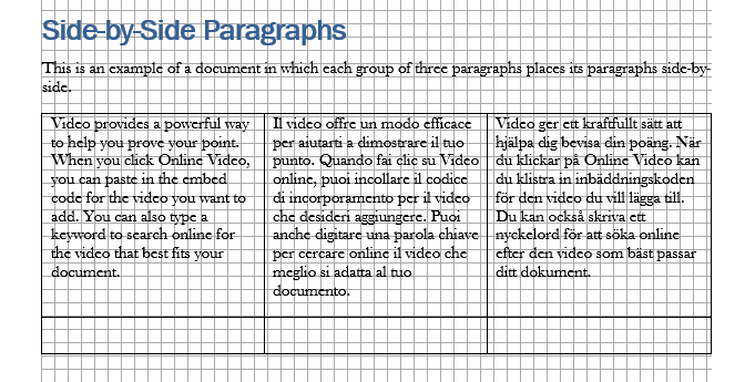 Insertion of table in a WOrd document