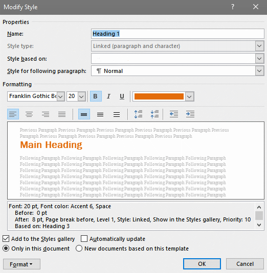 Word's Modify Style dialog box