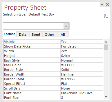 Access text box's Property Sheet